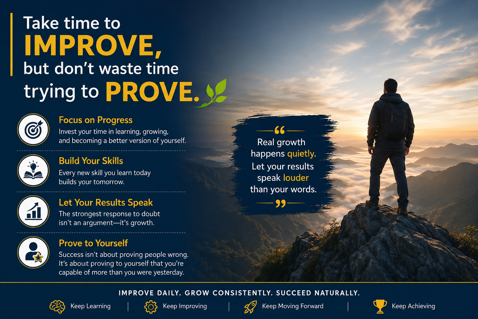 Take time to IMPROVE, but don’t waste time trying to PROVE.